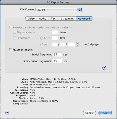 PcP Encodings - 3GPP (Release A) Server - Advanced  Settings